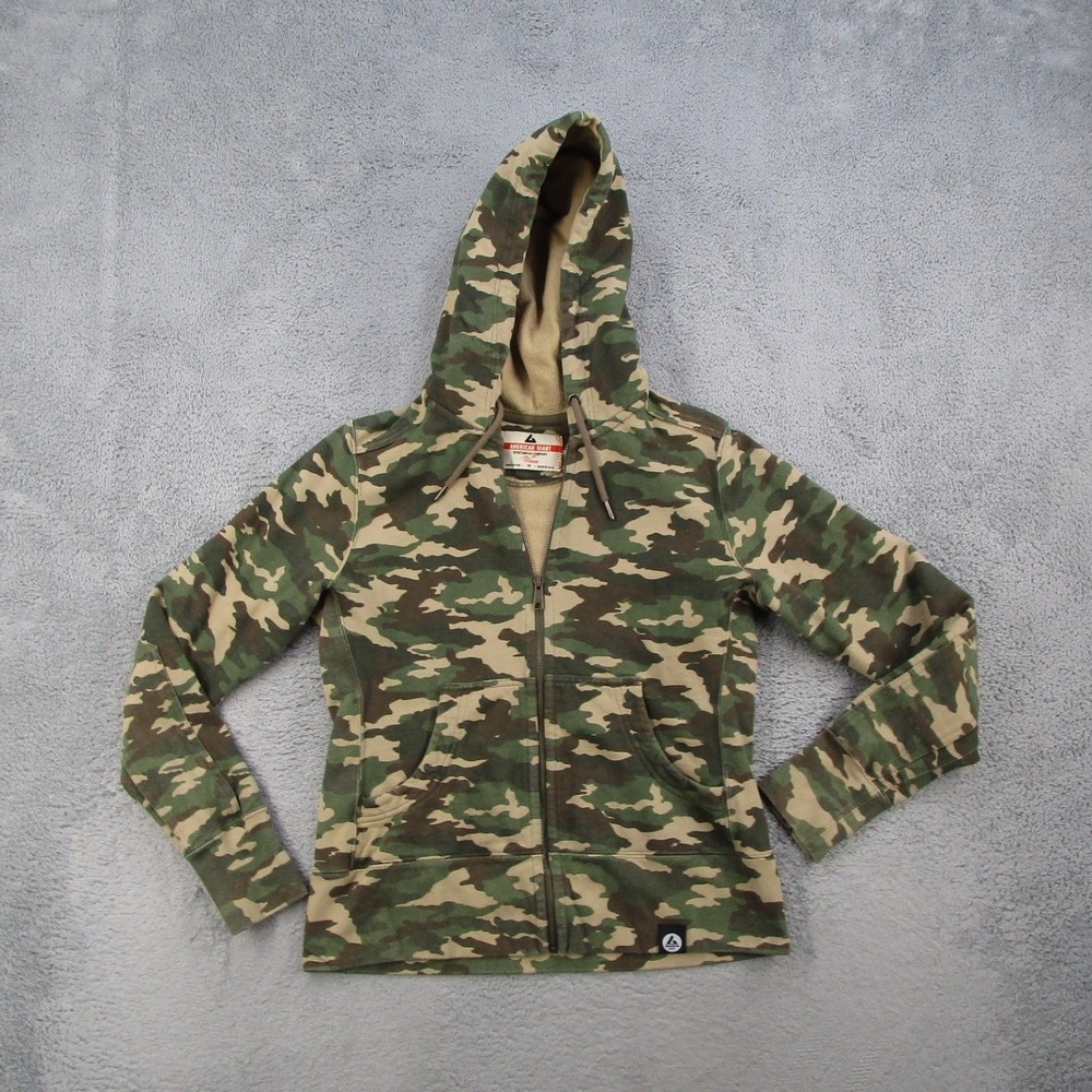 American Giant Full Zip Hoodie Womens Medium Green Camo Classic Full Zip W1-1A-1